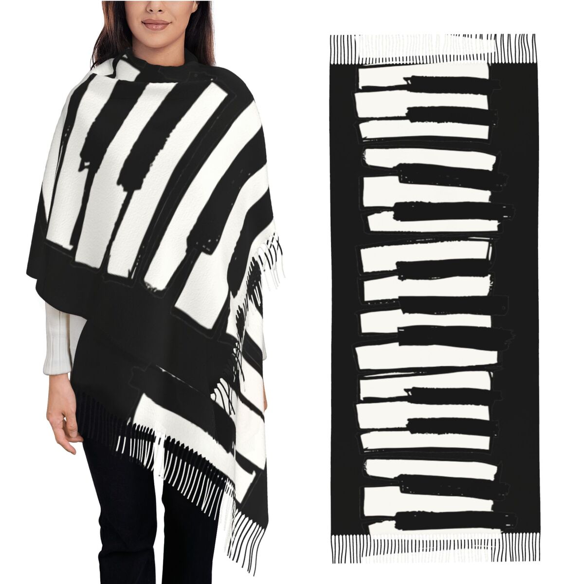 Pashmina Wrap Large - Bufanda minimalista con teclas de piano