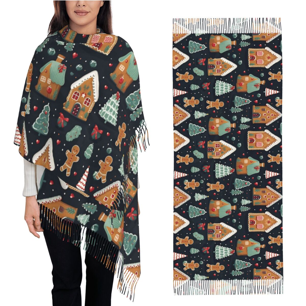 Pashmina Wrap Large - Delight navideño: pan de jengibre caprichosos