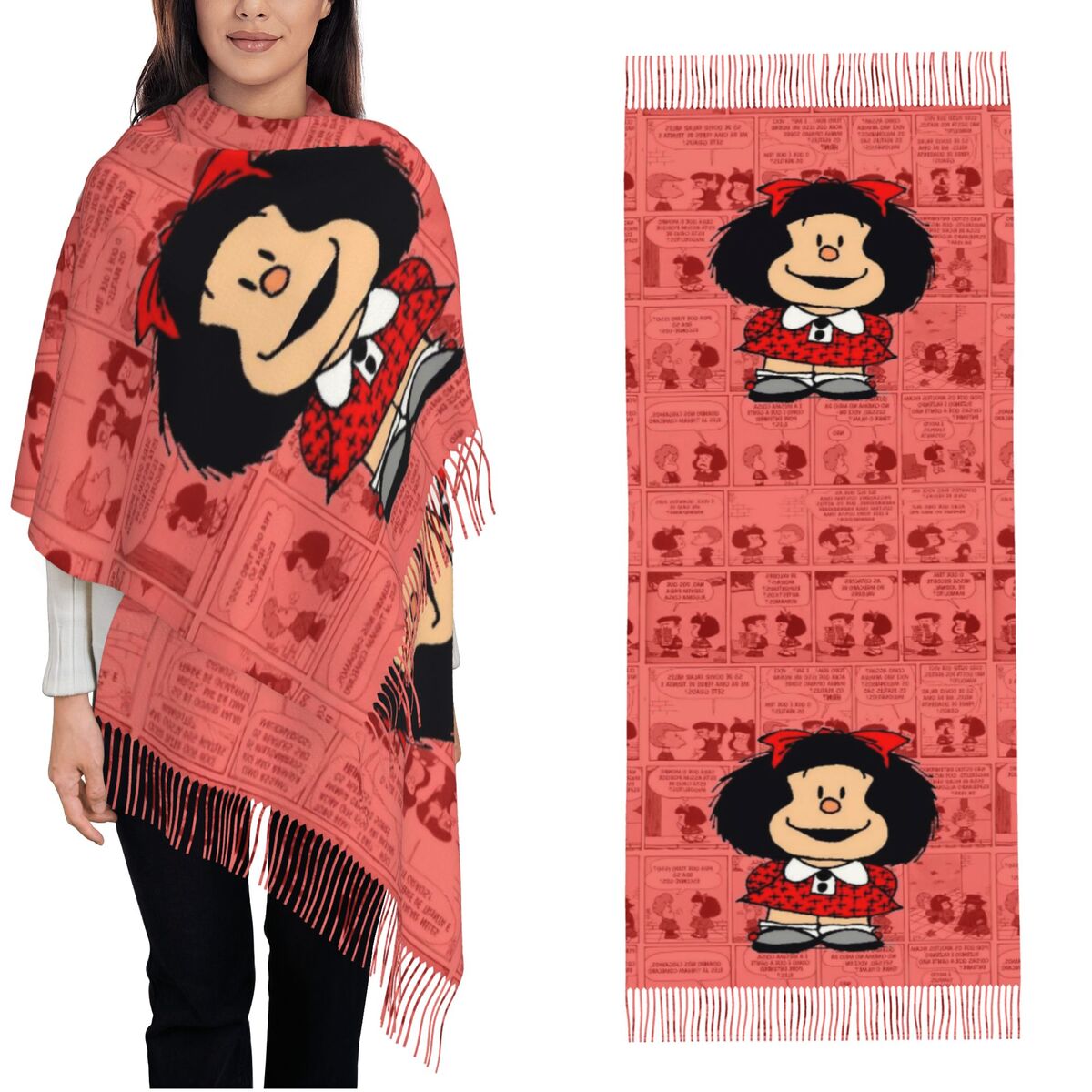 Pashmina Wrap Large - Bufanda con borlas para mujer, Mafaldas