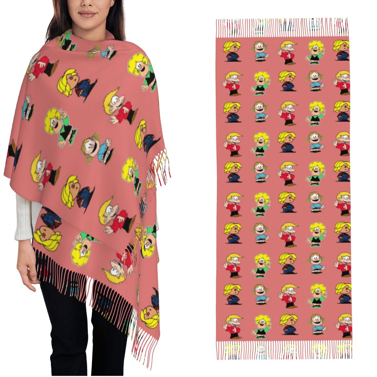 Pashmina Wrap Large - Bufanda con borlas para mujer, personajes